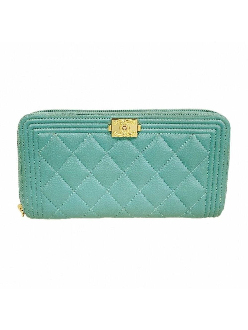 Chanel Wallet Boy Caviar Leather Blue Gold
